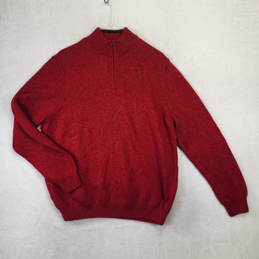 Chaps Mens XL Red Marl Quarter Zip Mock Neck Pullover Sweater Long Sleeve‎